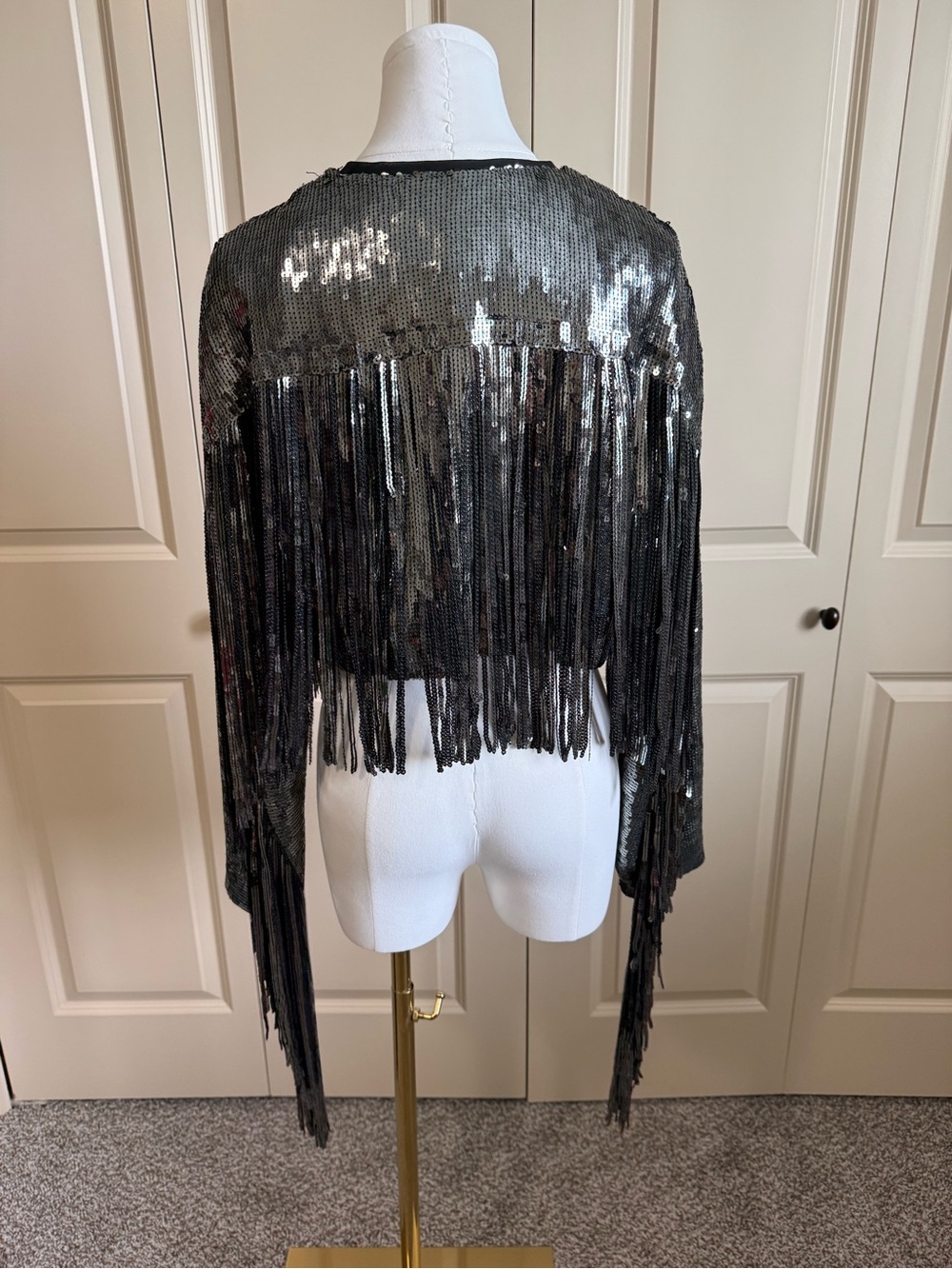 NWOT Anthropologie Black Sequin Fringe Jacket - Picture 6 of 11